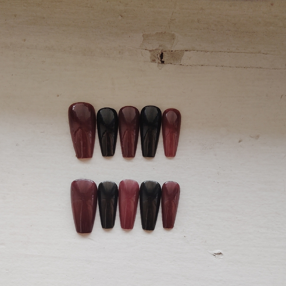 Handmade Burgundy and Black Press Ons